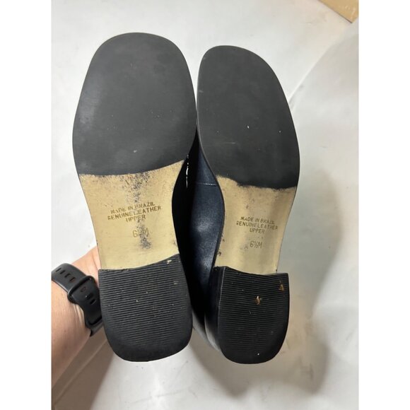 Bruno Valenti Navy Leather Womens Loafers 6M Genuine Leather Slip-On Dress Shoes - Picture 5 of 8